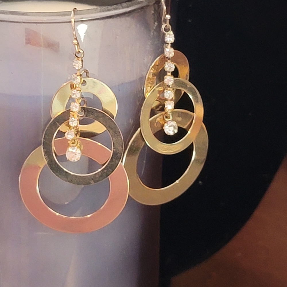 Triple circle & rhinestone earrings